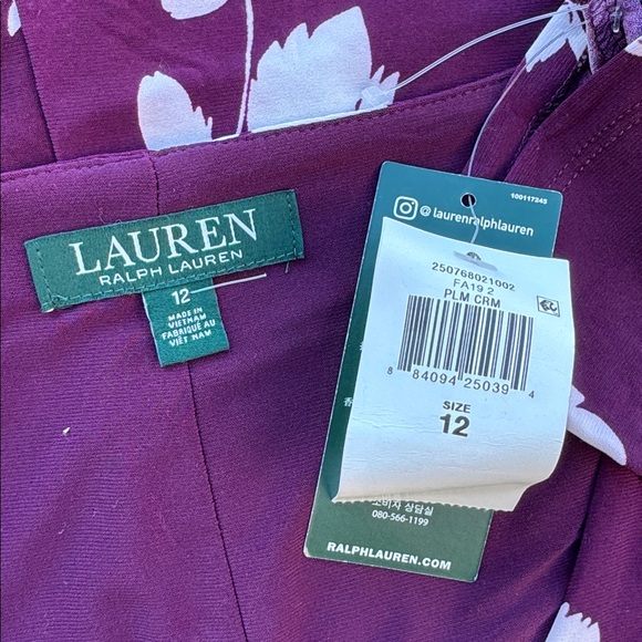 Lauren Ralph Lauren Purple Floral Faux Wrap Midi Dress 12 NWT Wedding Guest - Picture 6 of 7